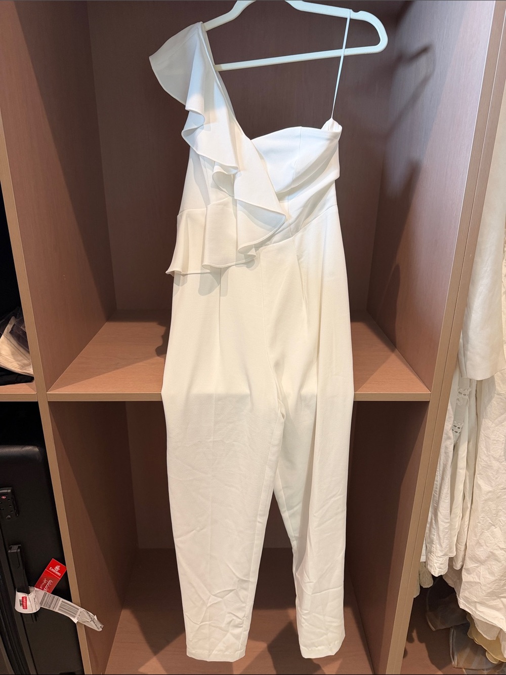 CeCe White One-Shoulder Ruffle Jumpsuit